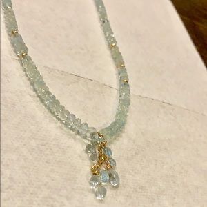 Gold and Light Aqua Blue Gemstone Necklace